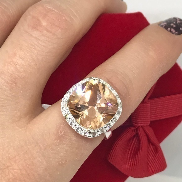 Pretty silver halo ring. peach cz white sa… - Picture 2 of 8